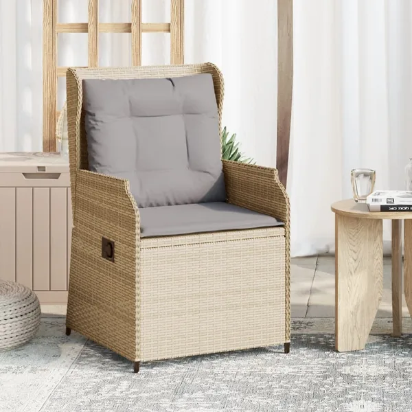 Chaises inclinables de jardin lot de 2 et coussins beige rotin