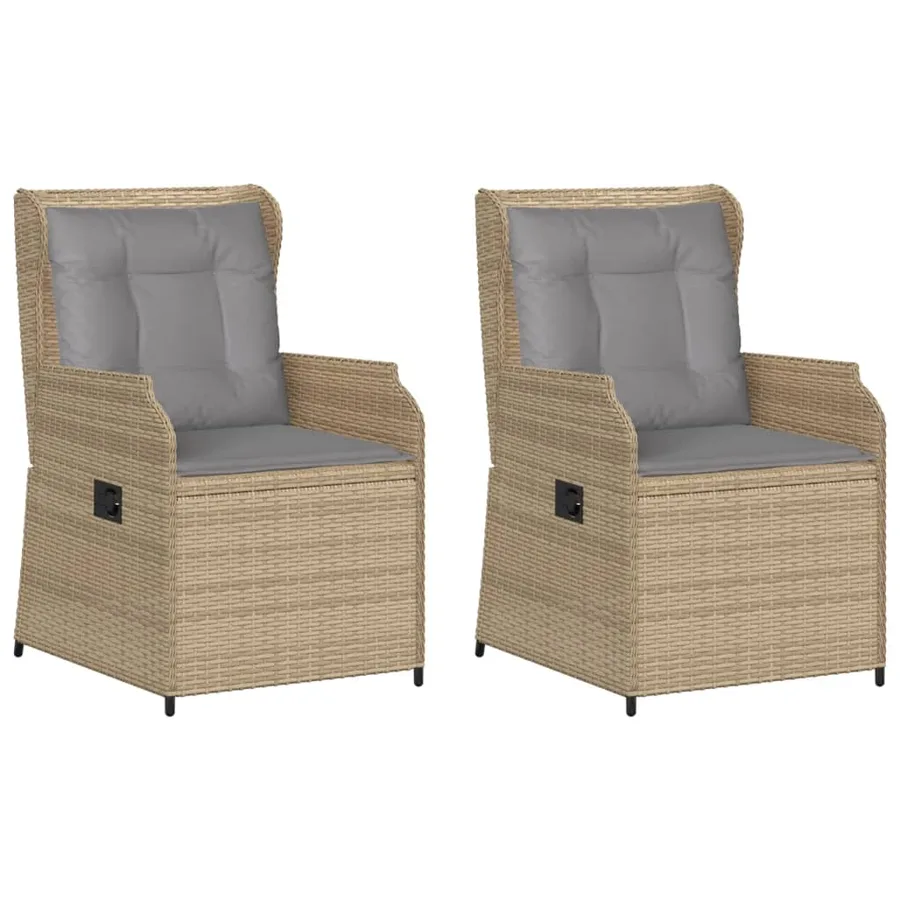 Chaises inclinables de jardin lot de 2 et coussins beige rotin - 2