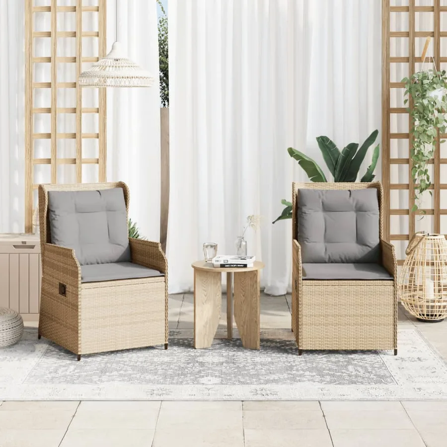Chaises inclinables de jardin lot de 2 et coussins beige rotin - 3