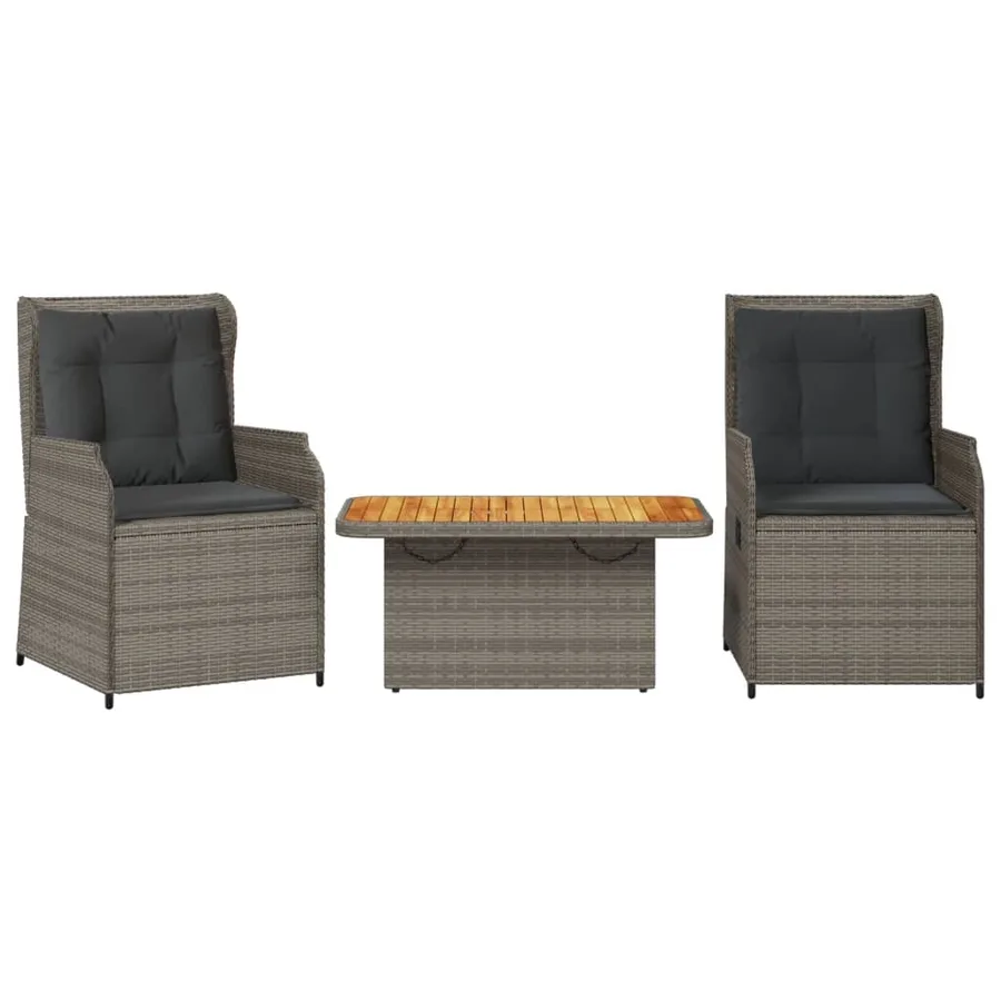 Salon de jardin 3 pcs avec coussins Gris Résine tressée - 2