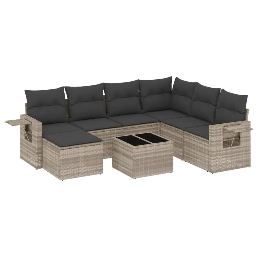 Salon de jardin 8 pcs avec coussins gris clair résine tressée - 2