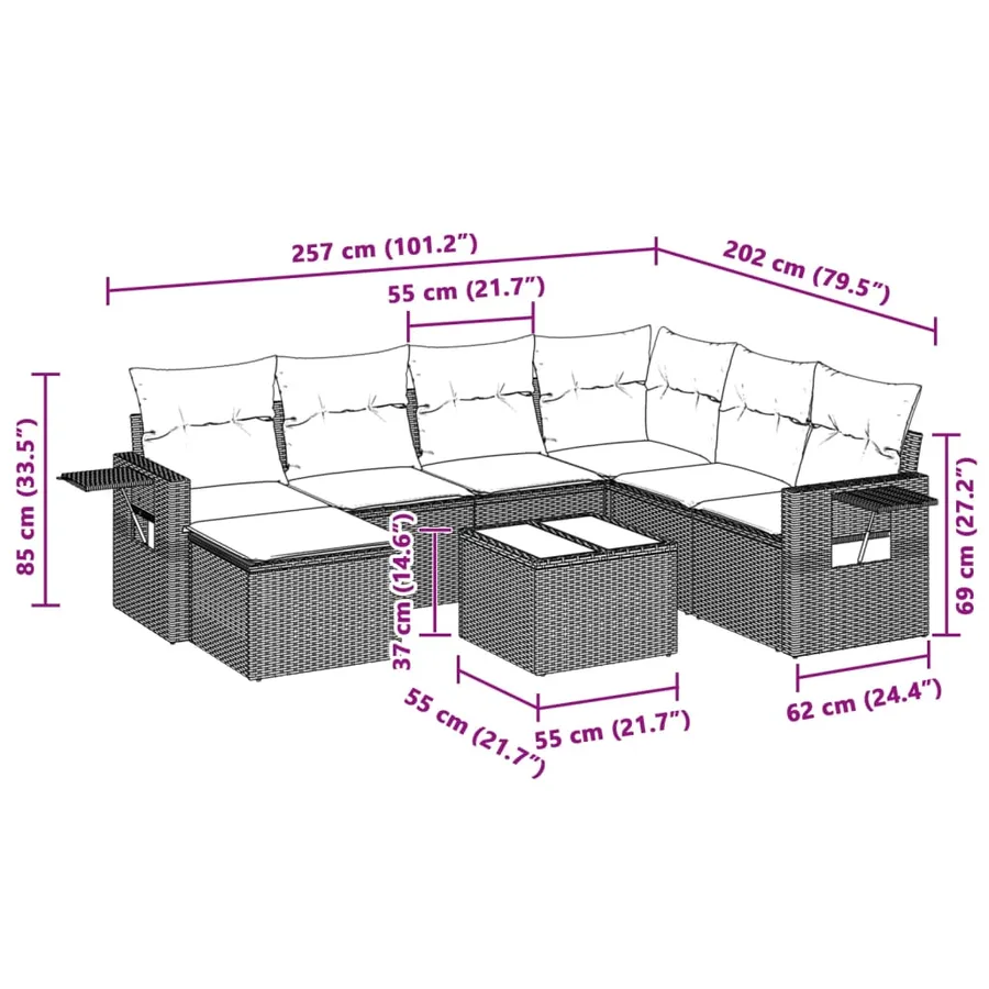 Salon de jardin 8 pcs avec coussins gris clair résine tressée - 3