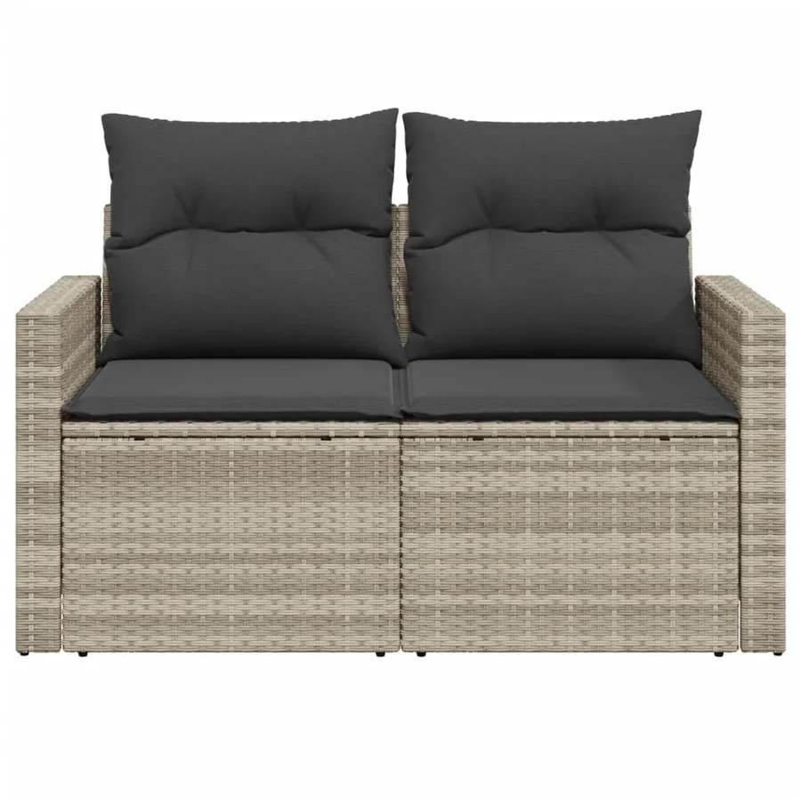 Canapé de jardin 2 places et coussins gris clair résine tressée - 5