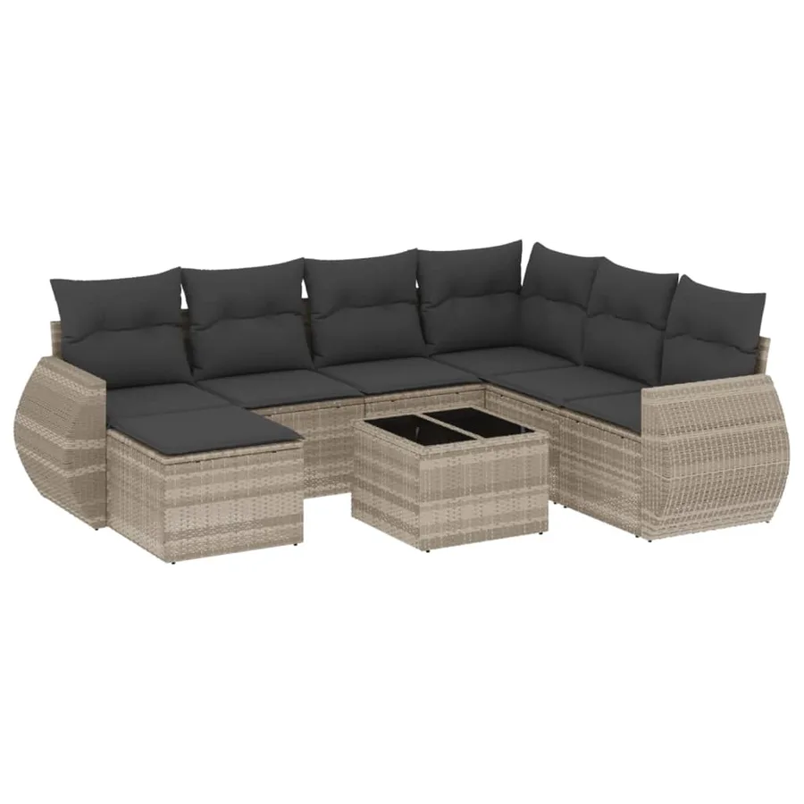 Salon de jardin 8 pcs avec coussins gris clair résine tressée - 2
