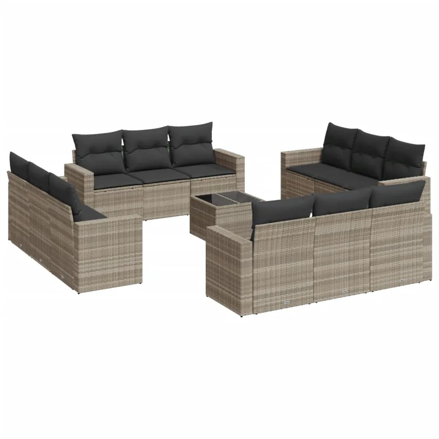 Salon de jardin avec coussins 13 pcs gris clair résine tressée - 2