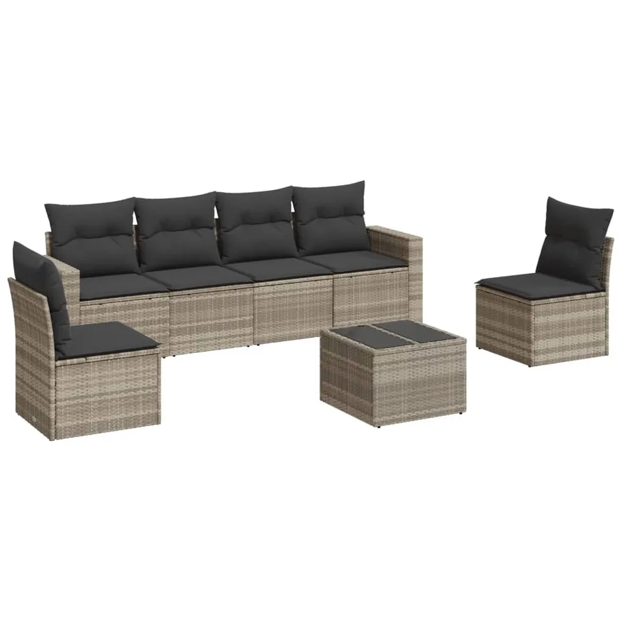 Salon de jardin avec coussins 7 pcs gris clair résine tressée - 2