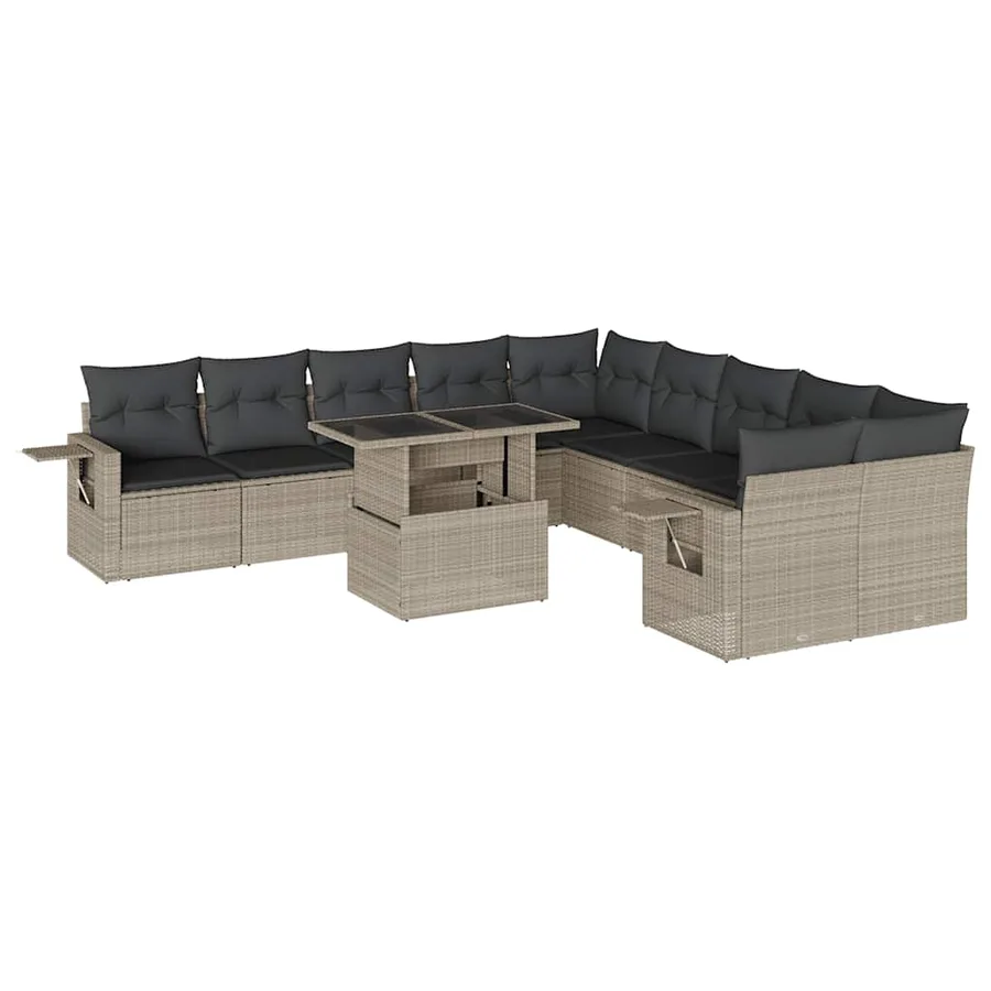 Salon de jardin 11 pcs avec coussins gris clair résine tressée - 2