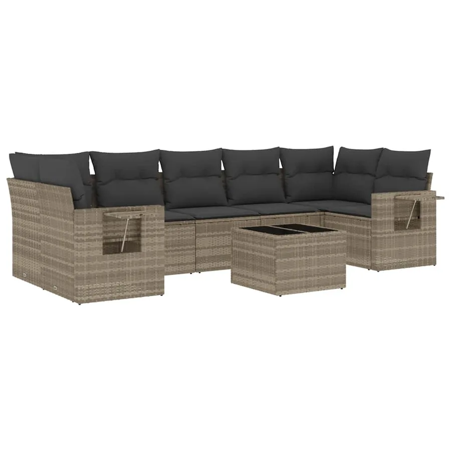 Salon de jardin 8 pcs avec coussins gris clair résine tressée - 2