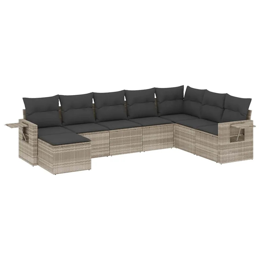 Salon de jardin 8 pcs avec coussins gris clair résine tressée - 2