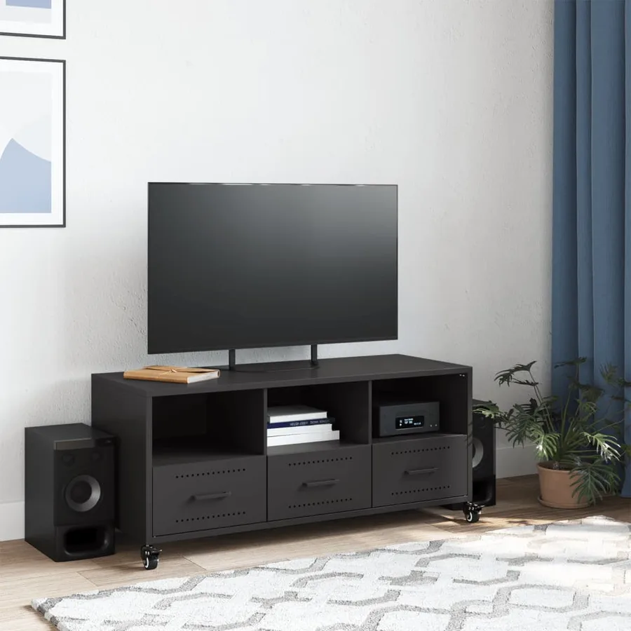 Meuble TV noir 100,5x39x43,5 cm acier - 3