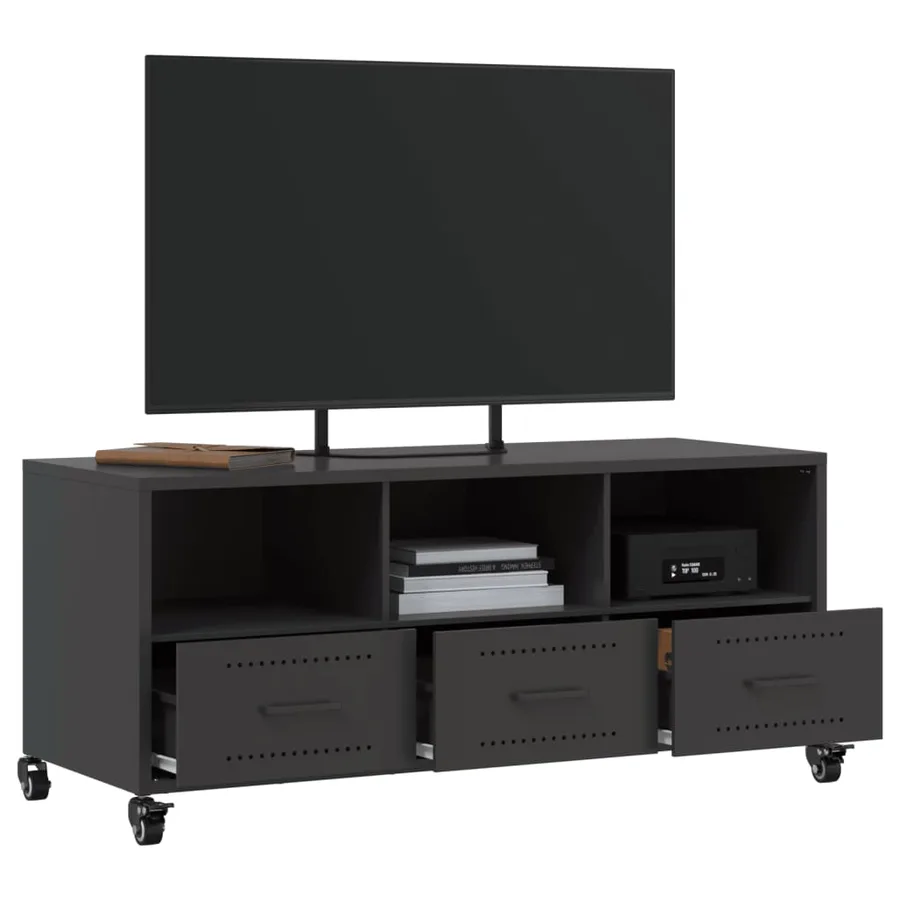 Meuble TV noir 100,5x39x43,5 cm acier - 5