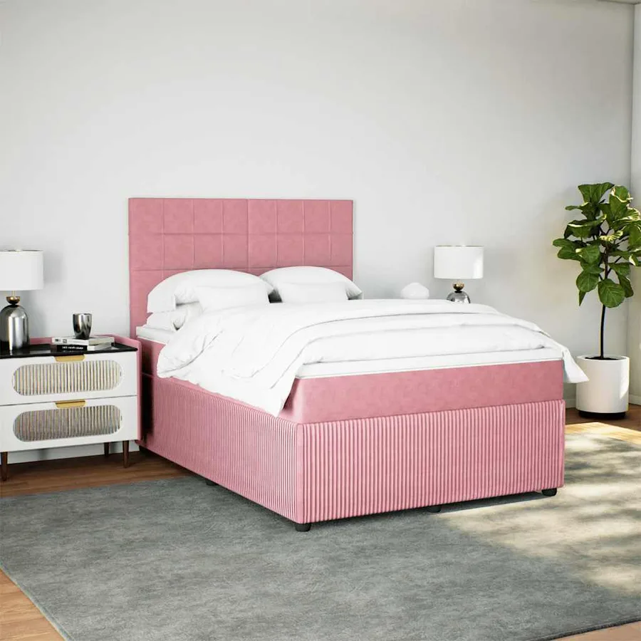Sommier à lattes de lit avec matelas Rose 140x200 cm Velours - 3
