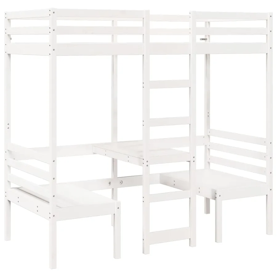 Lit mezzanine avec bureau et chaises blanc 80x200 cm pin massif - 2