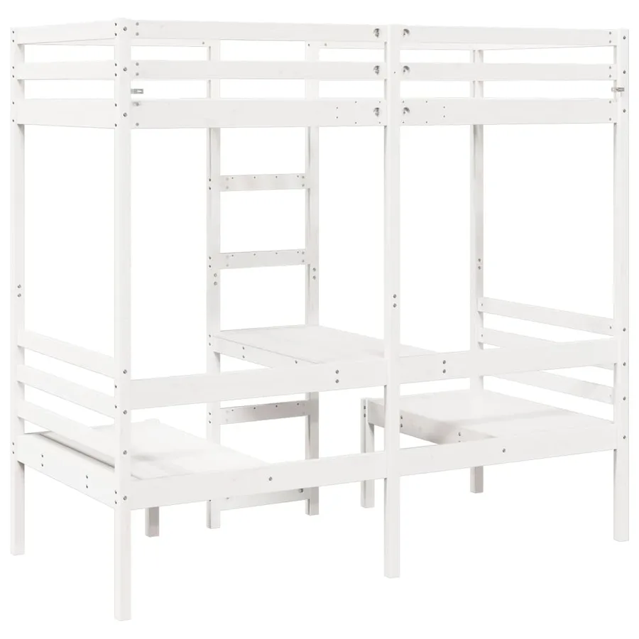 Lit mezzanine avec bureau et chaises blanc 80x200 cm pin massif - 7