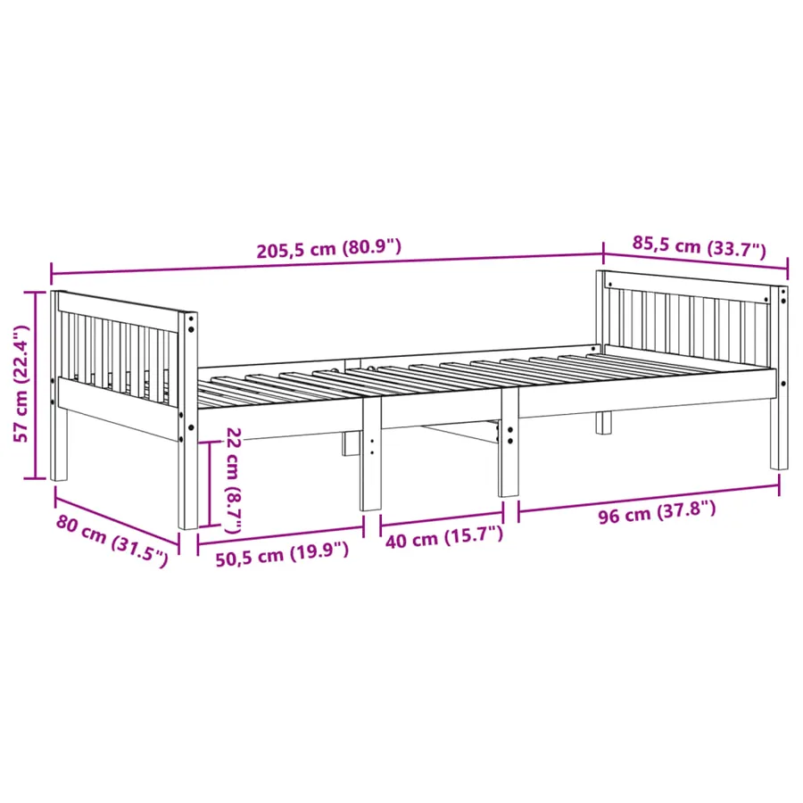 Lit pour enfants sans matelas blanc 80x200cm bois de pin massif - 10