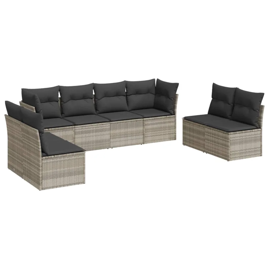 Salon de jardin 8 pcs avec coussins gris clair résine tressée - 2
