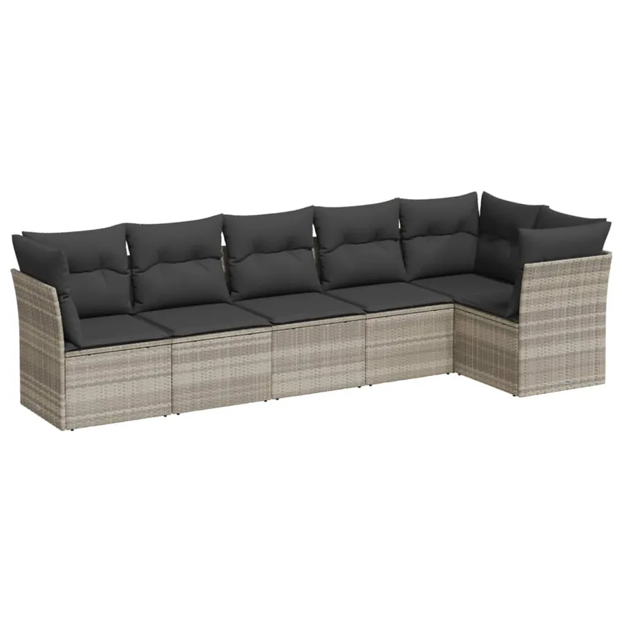 Salon de jardin 6 pcs avec coussins gris clair résine tressée - 2