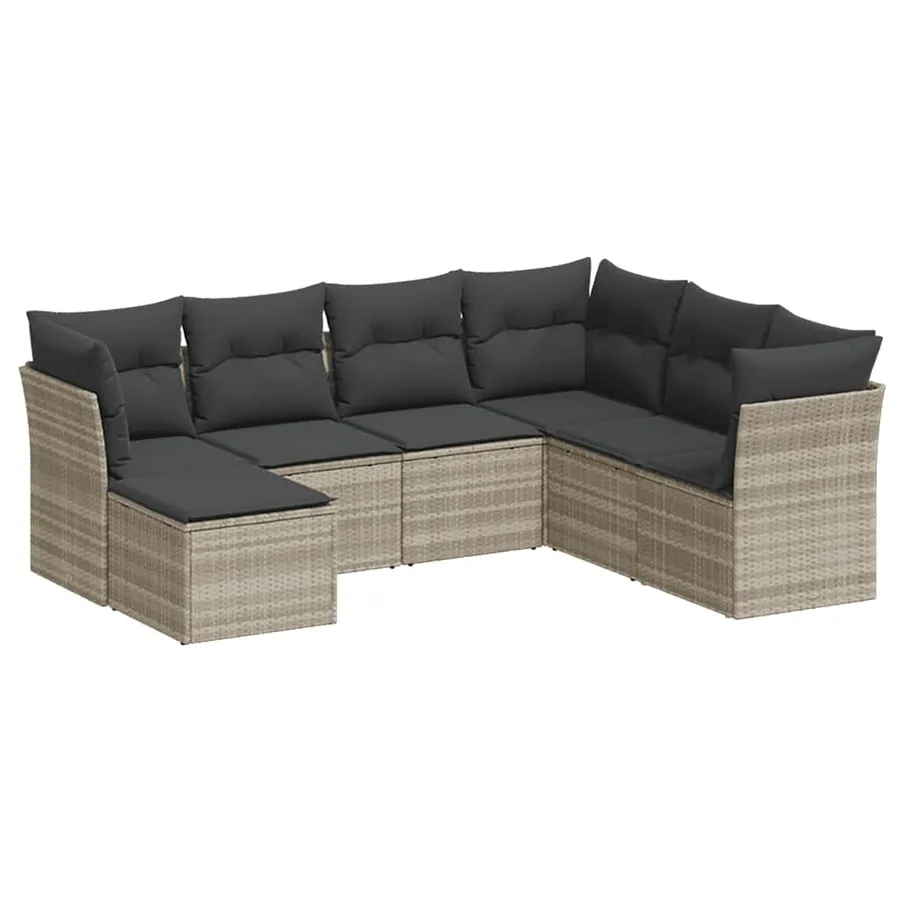 Salon de jardin avec coussins 7 pcs gris clair résine tressée - 2