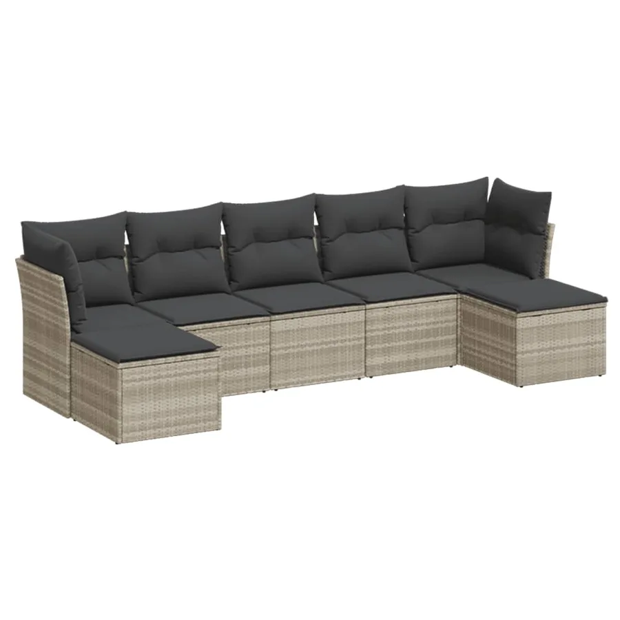 Salon de jardin avec coussins 7 pcs gris clair résine tressée - 2