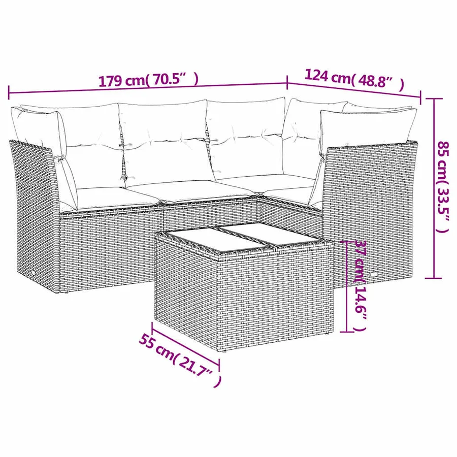 Salon de jardin 5 pcs avec coussins gris clair résine tressée - 3