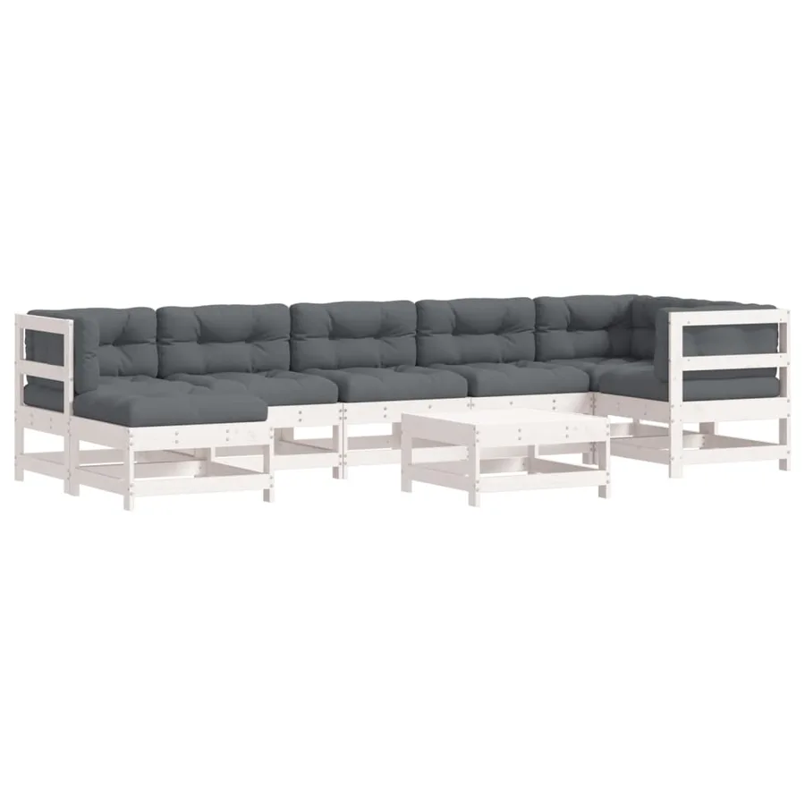 Salon de jardin 8 pcs avec coussins blanc bois massif - 2