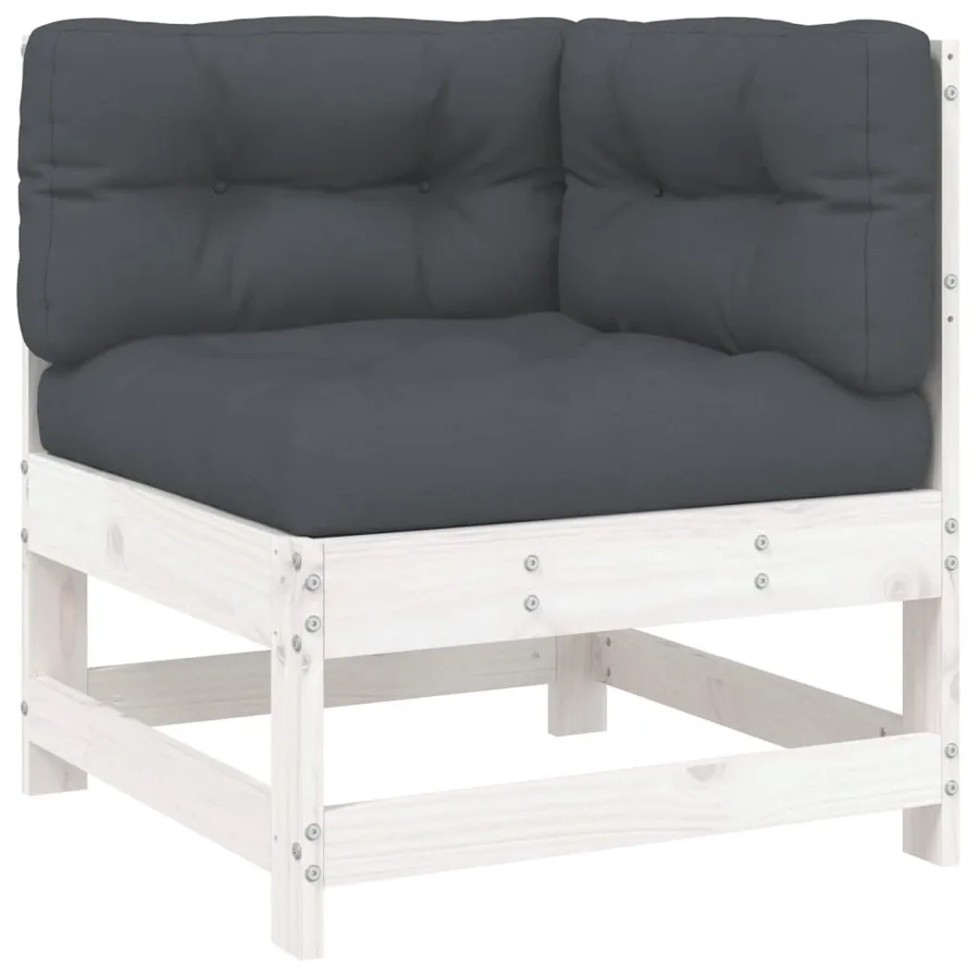 Salon de jardin 8 pcs avec coussins blanc bois massif - 4
