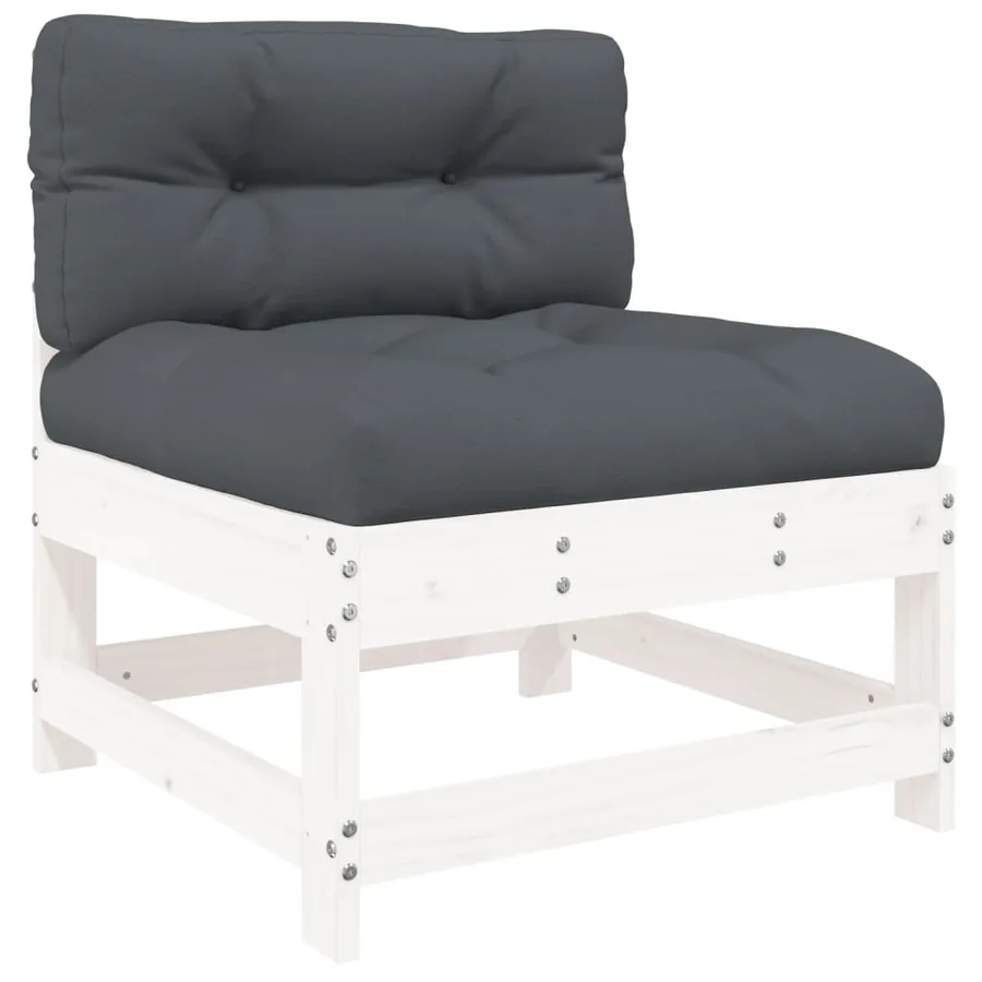 Salon de jardin 8 pcs avec coussins blanc bois massif - 5