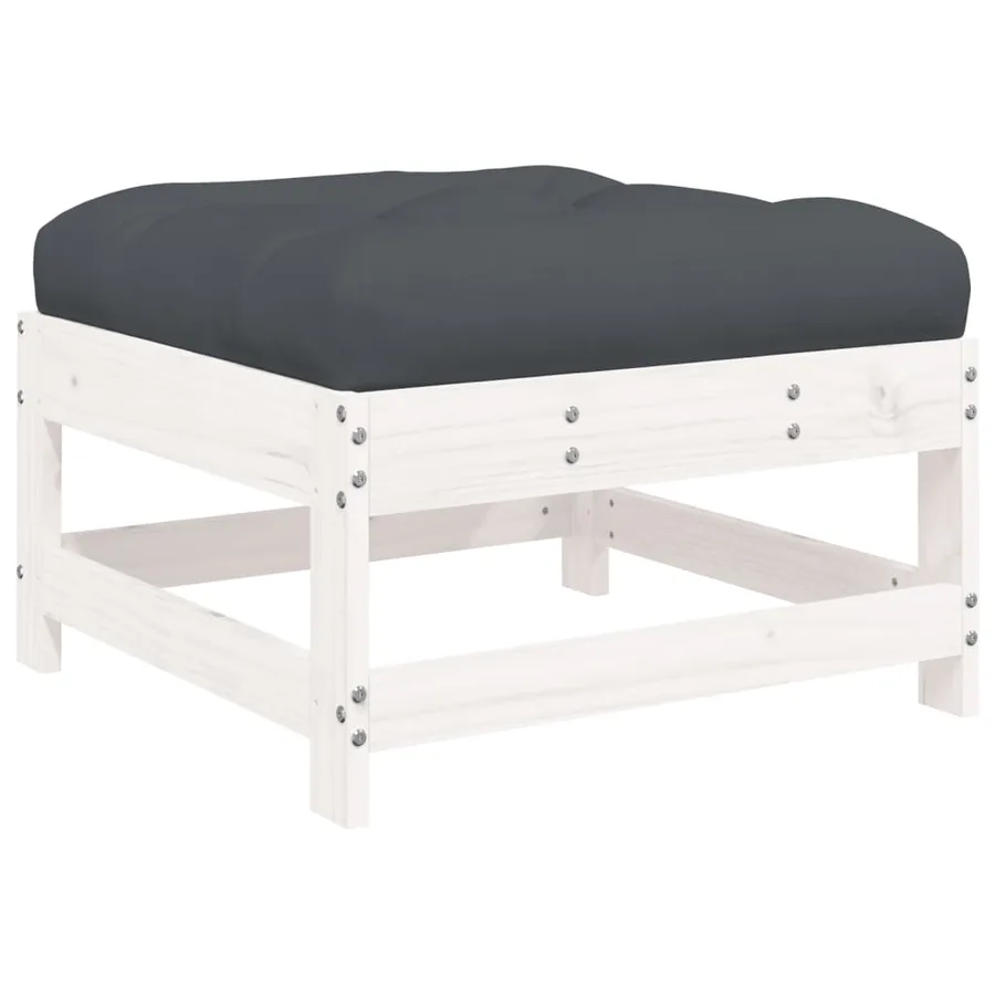 Salon de jardin 8 pcs avec coussins blanc bois massif - 6