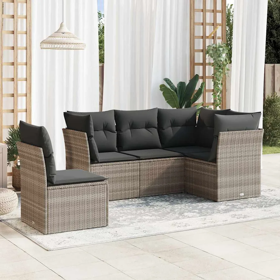 Salon de jardin 5 pcs avec coussins gris clair résine tressée