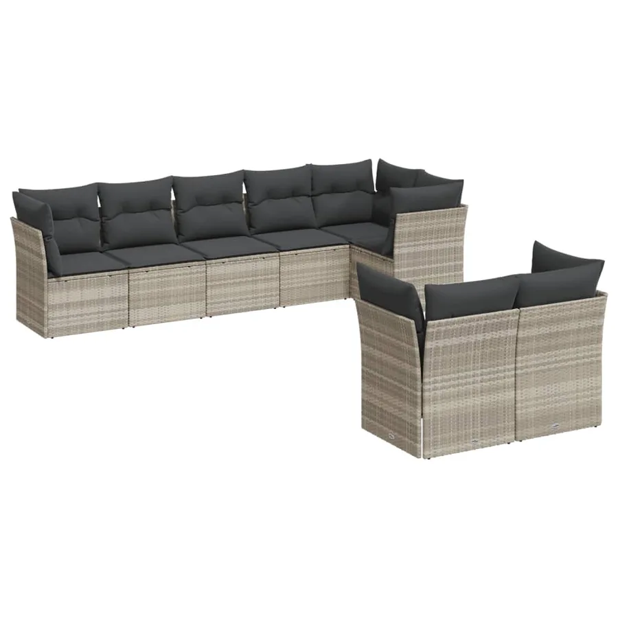 Salon de jardin 8 pcs avec coussins gris clair résine tressée - 2