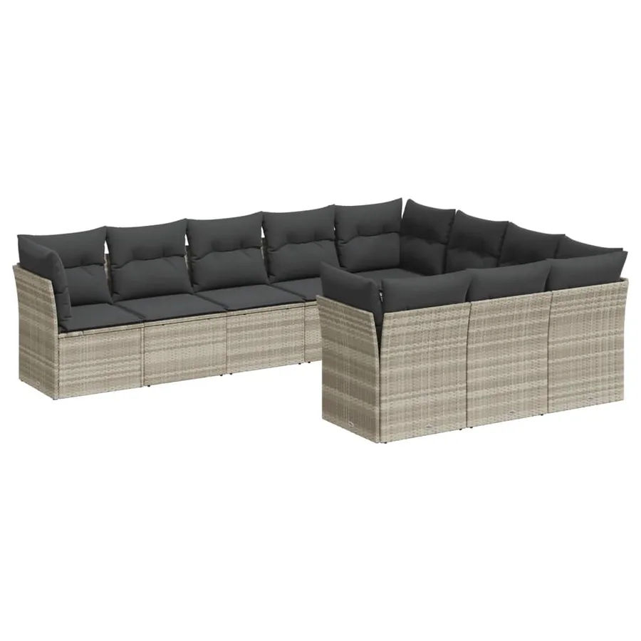 Salon de jardin avec coussins 10 pcs gris clair résine tressée - 2