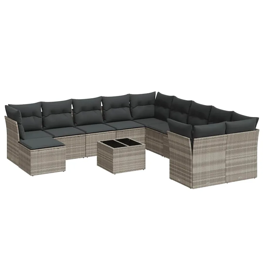 Salon de jardin avec coussins 12 pcs gris clair résine tressée - 2