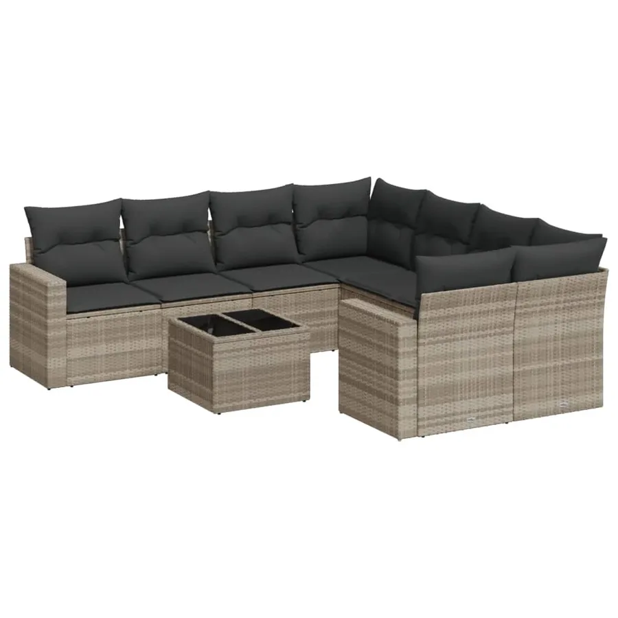 Salon de jardin 9 pcs avec coussins gris clair résine tressée - 2
