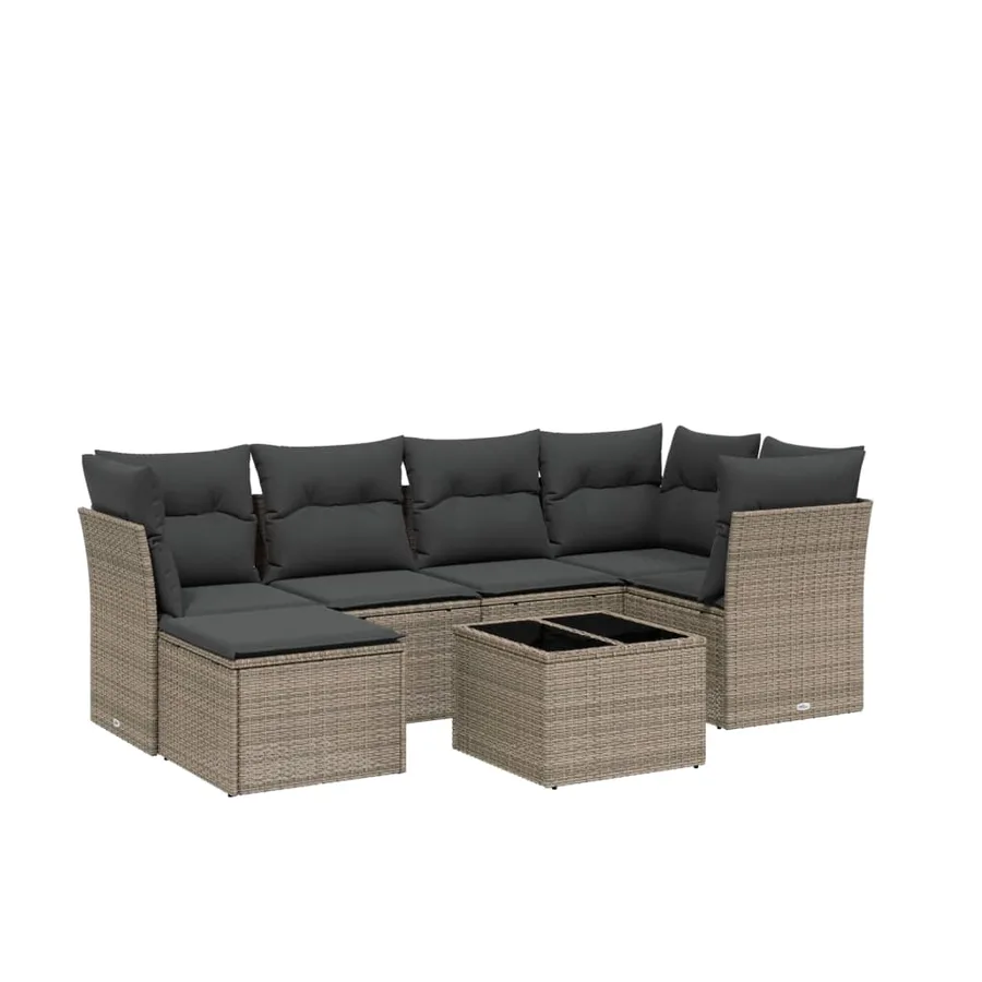 Salon de jardin avec coussins 7 pcs gris clair résine tressée - 2