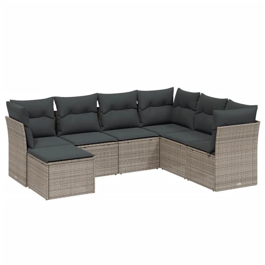 Salon de jardin avec coussins 7 pcs gris clair résine tressée - 2