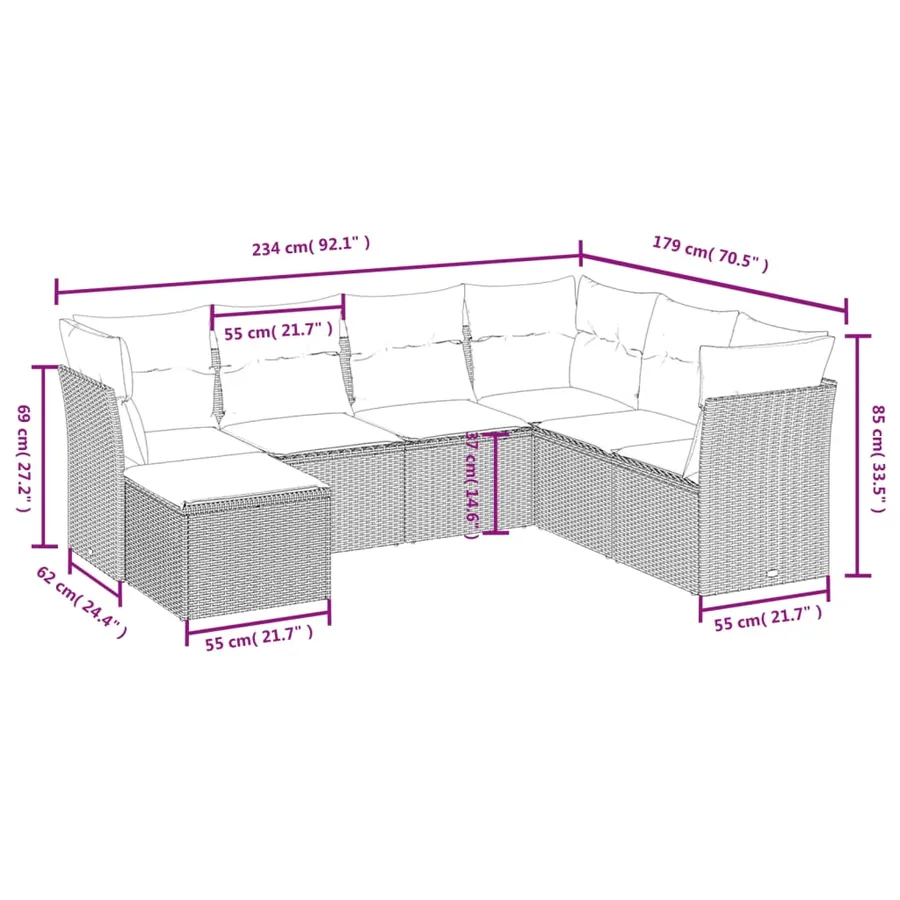 Salon de jardin avec coussins 7 pcs gris clair résine tressée - 4