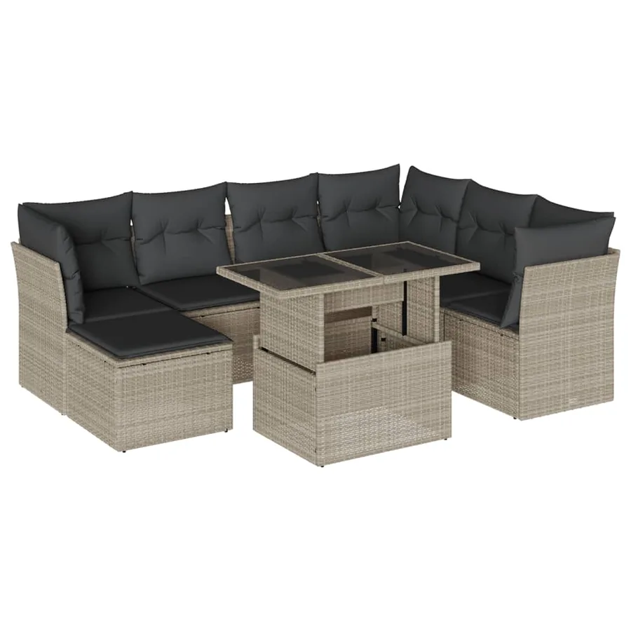 Salon de jardin 8 pcs avec coussins gris clair résine tressée - 2