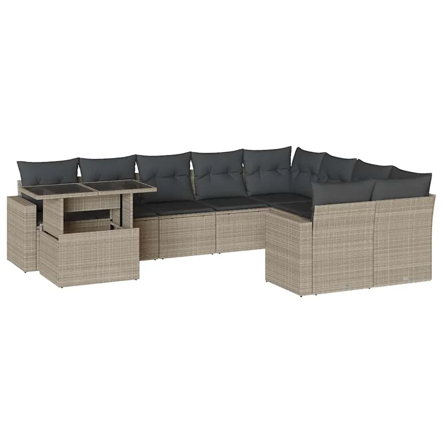 Salon de jardin avec coussins 10 pcs gris clair résine tressée - 2
