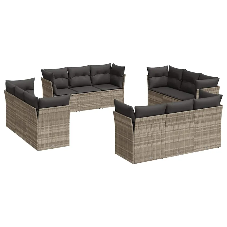 Salon de jardin avec coussins 12 pcs gris clair résine tressée - 2