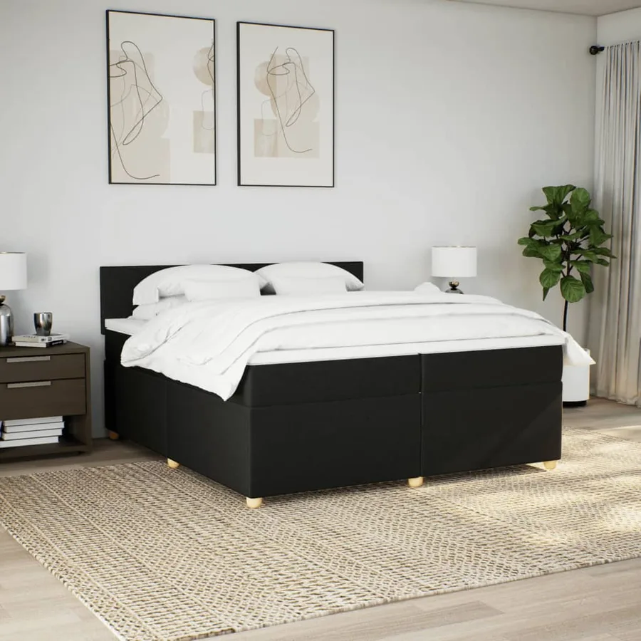 Sommier à lattes de lit avec matelas Noir 200x200 cm Tissu - 4