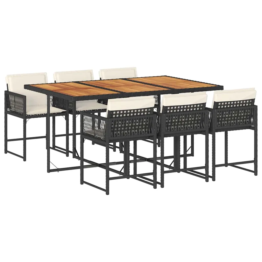 Ensemble à manger de jardin coussins 7pcs Noir Résine tressée - 2