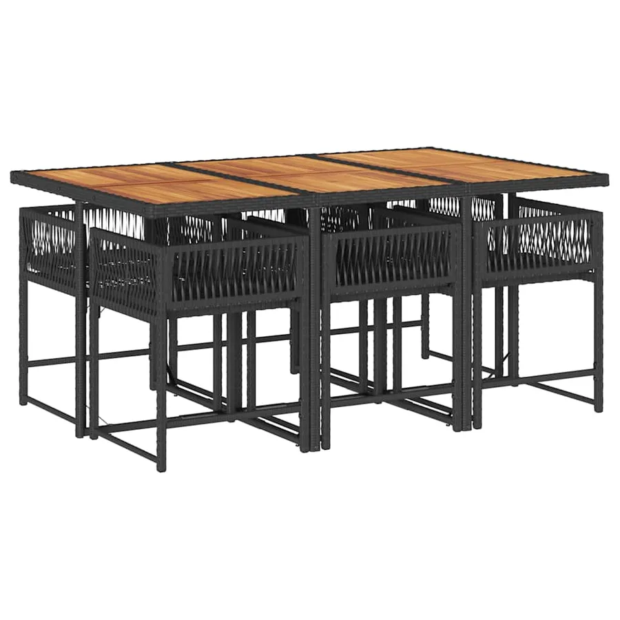 Ensemble à manger de jardin coussins 7pcs Noir Résine tressée - 3