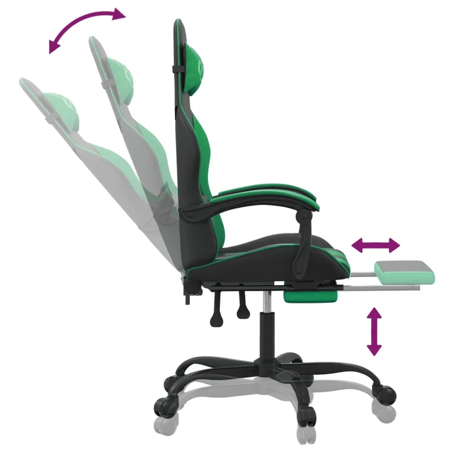 Chaise de jeu pivotante et repose-pied Noir et vert Similicuir - 11