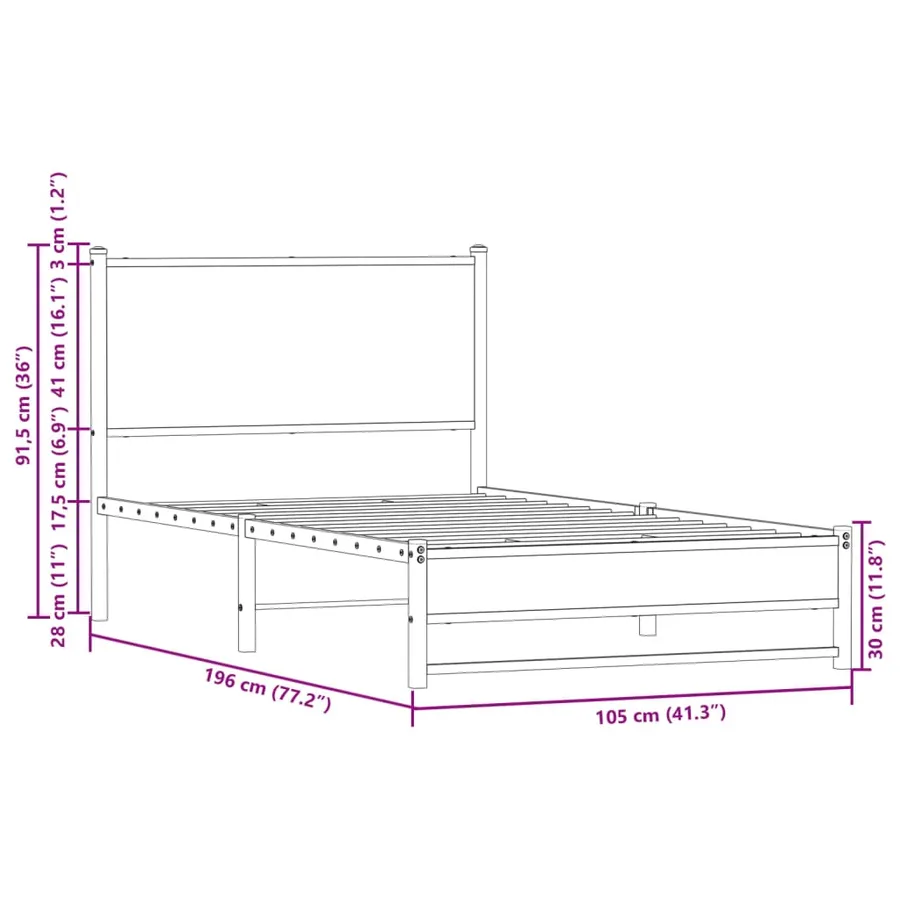 Cadre de lit en métal sans matelas chêne fumé 100x190 cm - 10