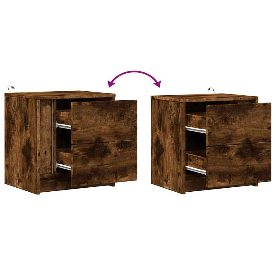Armoires de chevet et lumières LED 2 pcs chêne fumé - 13