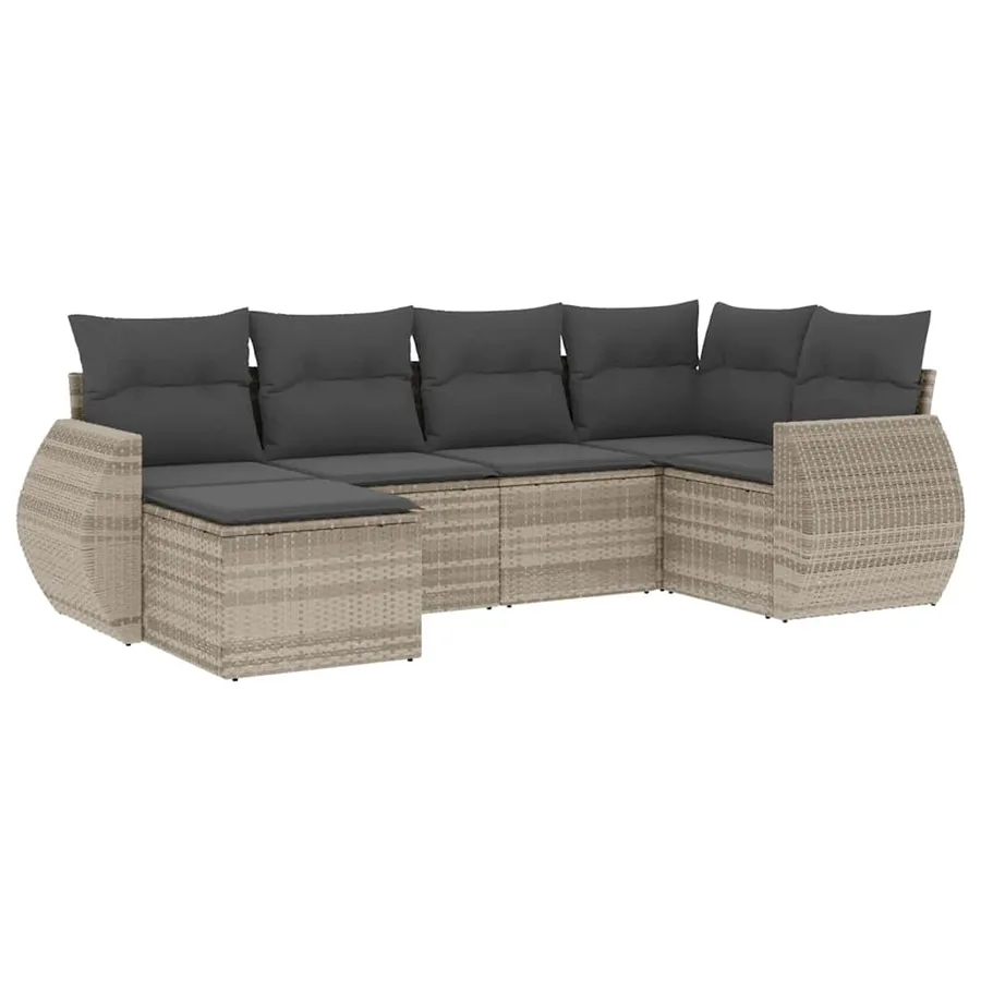 Salon de jardin 6 pcs avec coussins gris clair résine tressée - 2