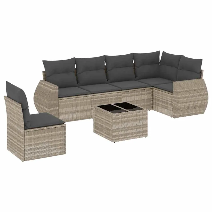 Salon de jardin avec coussins 7 pcs gris clair résine tressée - 2