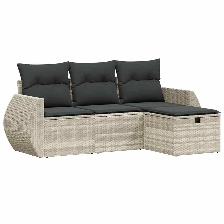 Salon de jardin 4 pcs avec coussins gris clair résine tressée - 2