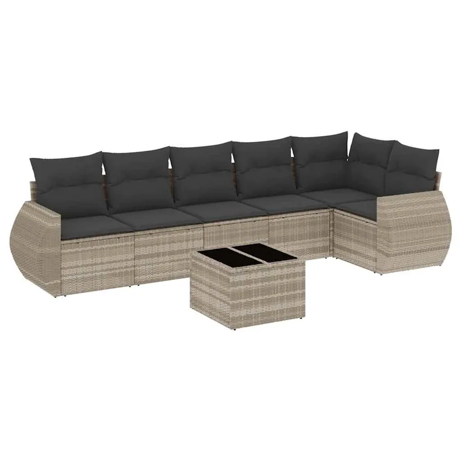 Salon de jardin avec coussins 7 pcs gris clair résine tressée - 2