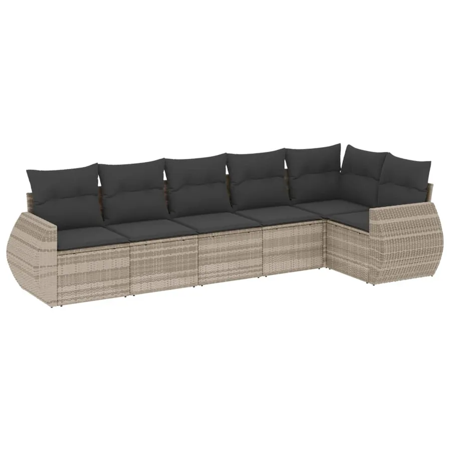 Salon de jardin 6 pcs avec coussins gris clair résine tressée - 2